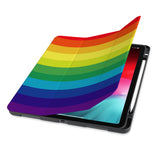 front view of personalized iPad case with pencil holder and Rainbow design