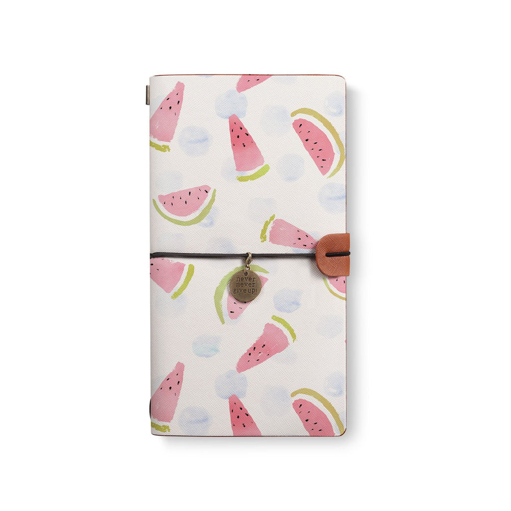 the front top view of midori style traveler's notebook with Fruit Red design