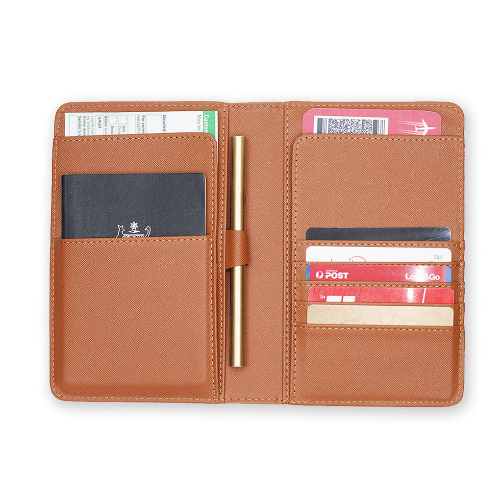 inside view of personalized RFID blocking passport travel wallet with Leaves design - swap