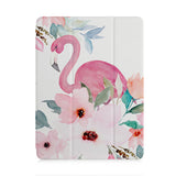 front and back view of personalized iPad case with pencil holder and Flamingo design