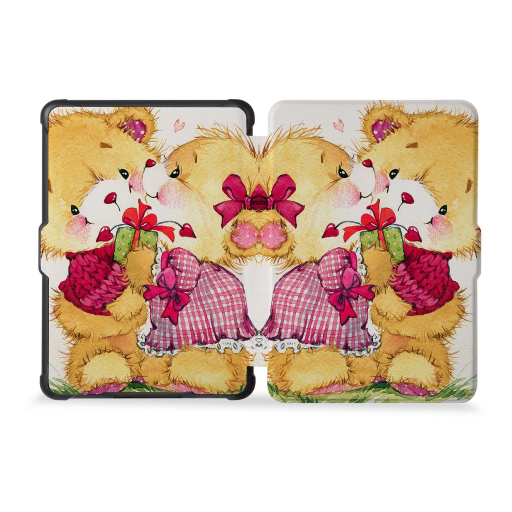 the whole front and back view of personalized kindle case paperwhite case with Bear design